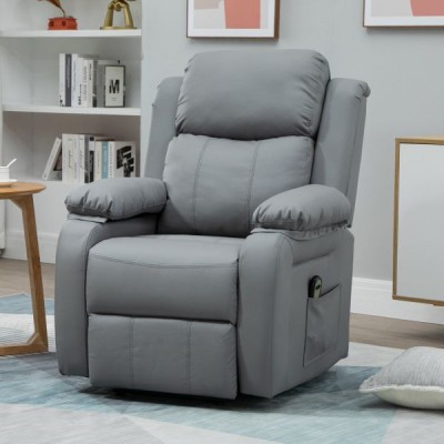 Homcom Poltrona Relax Levanta Pessoas com Controle Remoto Reclinação Elétrica de 160° Apoio para os Pés Encosto Estofado em Pu e Bolsos Laterais 76x90x105cm Cinza