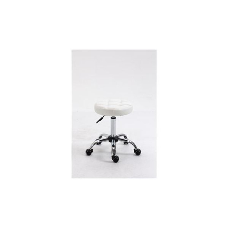 Homcom Banco de Trabalho Giratório c/ Rodas Altura Ajustável 48-63cm Estofado Couro PU Ø35,5cm Branco - 503-011WT