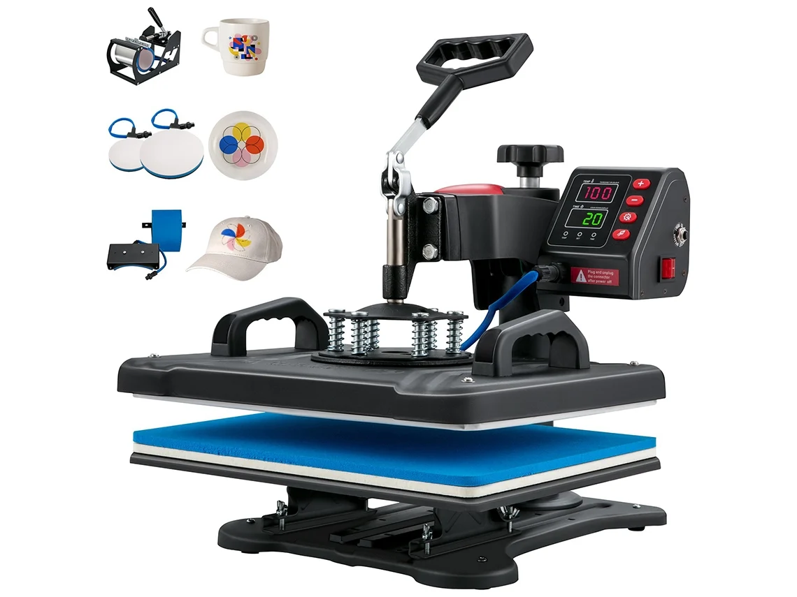Prensa térmica VEVOR 5 em 1 Máquina de sublimação por transferência para t-shirts, canecas, chapéus e fronhas DIY (30x38 cm)